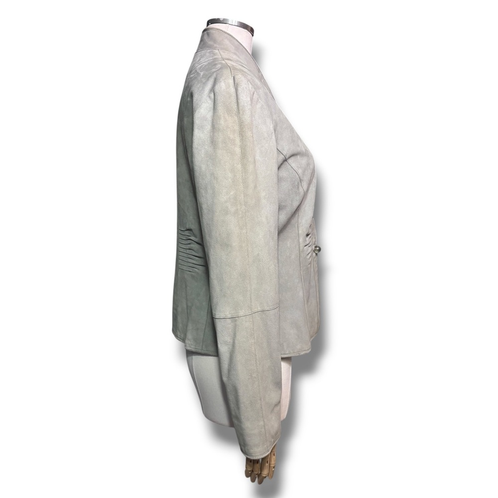 ANNE KLEIN Mandarin Collar Pin-Tuck Suede Leather Jacket VINTAGE - Picture 3 of 15